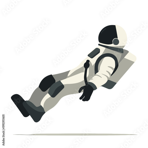 Minimal Flat Astronaut Floating in Space Side View Zero Gravity Concept Modern Cosmonaut Illustration with Clean Shapes and Neutral Colors