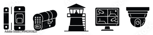 Security system flat icons for safety control access and monitoring solutions and applications