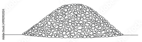 Monoline drawing depicting a heap of organic river stones useful for nature themed visual products or geological studies.