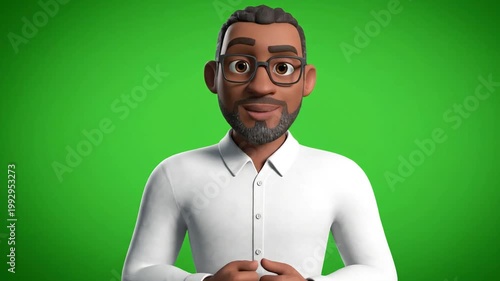 A simple and clean 3D animated male avatar in a white shirt, presented on a green screen background. Great for presentations, explainer videos, or corporate animations.
