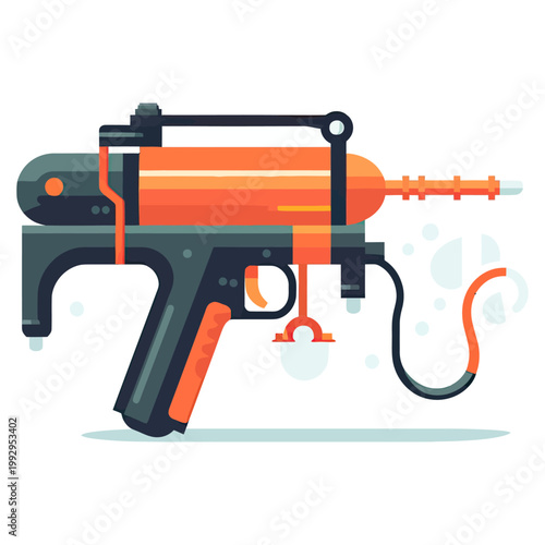 An abstract toy gun design with tubes and fluid shapes, combining playful elements with a modern illustrative style.