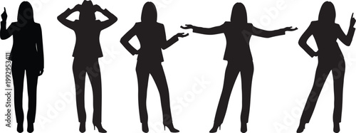 A group of confident business women in various poses.