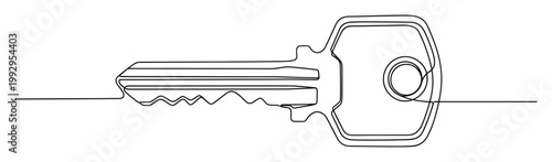 Single line drawing of a symbolic key unlocking opportunities and providing solutions for various applications
