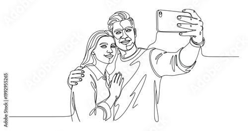 Happy smiling couple taking a cheerful selfie together with a smartphone for modern lifestyle and relationship content