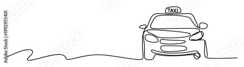 Abstract one line drawing of a city taxi vehicle useful for urban mobility company promotions and minimalist web graphics