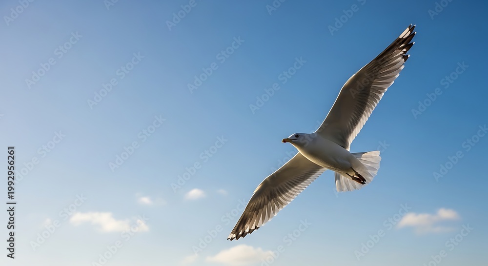 Fototapeta premium Seagull soaring against a clear blue sky freedom and flight concept