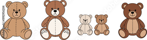 Set of Cute Teddy Bears in Different Sizes for Toy, Animal, and Cute Illustration Designs