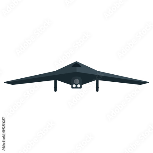 Flat illustration of a military drone, representing surveillance, modern warfare, unmanned aerial technology, and remote controlled aviation systems.