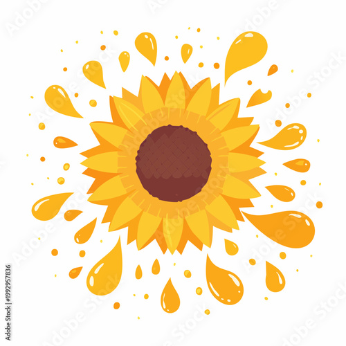 Sunflower with splashing yellow droplets and dots