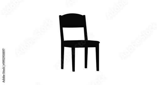 A simple black silhouette of a wooden chair against a white background