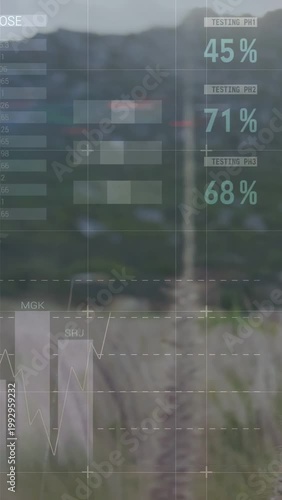 Vertical video: On load HUD animating over grasses charts forming and sweeping showing trends