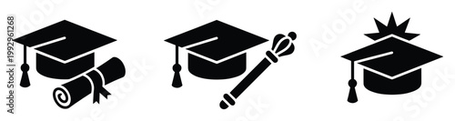 Essential academic graduation cap icons representing success and higher education for learning resources