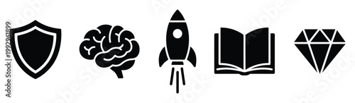 Black silhouette symbols for security knowledge innovation learning value useful for business educational graphics