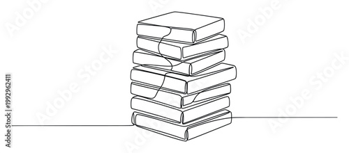 Continuous line drawing of a towering stack of books symbolizing learning and knowledge for educational and literary projects