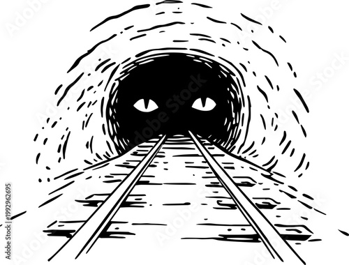 Mysterious Tunnel with Enigmatic Eyes Staring from Darkness