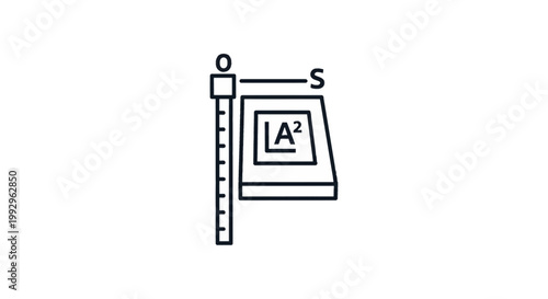 Minimalist black and white line icon of a geometric diagram featuring a vertical ruler axis, horizontal coordinate indicator, and a block containing an A squared area symbol.
