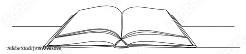 Open book drawn with a single continuous line creating a minimalist graphic for education and literature projects