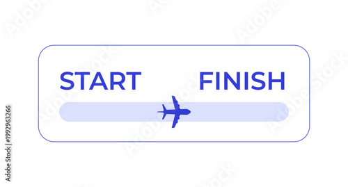 Start to finish progress path with airplane line style dashboard element. Flight duration. Air travel. Blue monochromatic UI component. Data visualization. Web and app interface. Visual indicator