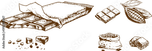 Hand Drawn Chocolate Bar Ink Sketch with Vector Illustration Collection of Chocolate in Artistic Sketch Style
