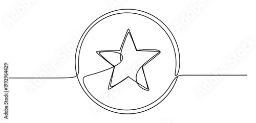 Continuous one line drawing of a star within a circle symbolizing quality and connection for branding and icon applications