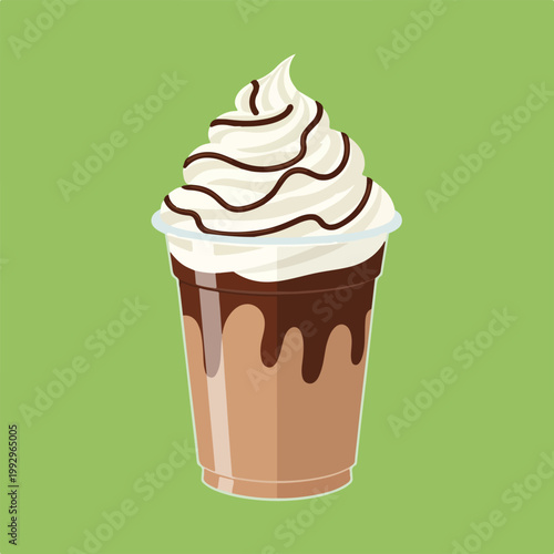 Chocolate Milkshake with Whipped Cream and Syrup Vector Illustration
