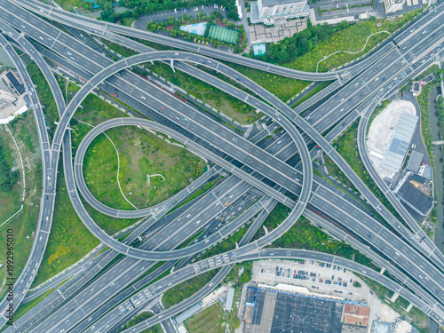 Konstfotografi Aerial view of Pengbu interchange highway junction in Hangzhou, China