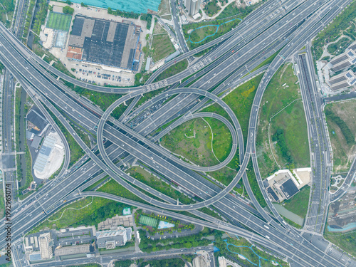 Canvastavla Aerial view of Pengbu interchange highway network in Hangzhou China