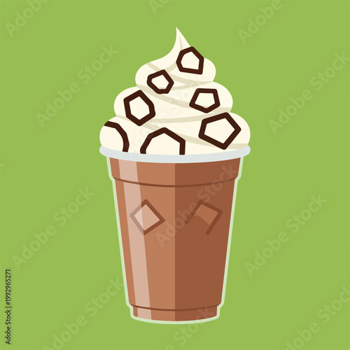 Chocolate Frappe with Whipped Cream Vector Illustration