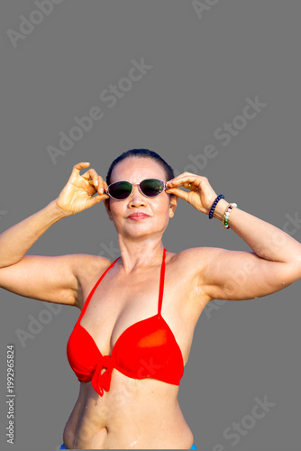 Woman beautiful busty in bikini relax