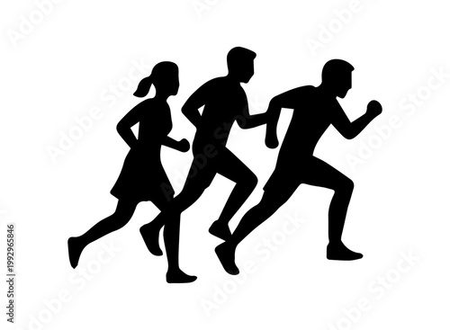 Group of people running marathon silhouette exercising together for fitness and health
