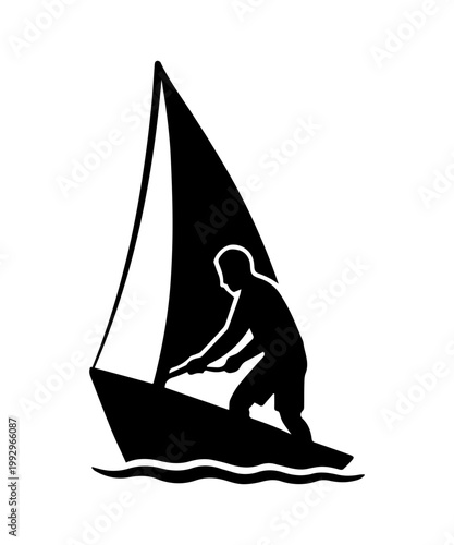 Man sailing sailboat windsurfing water sport icon