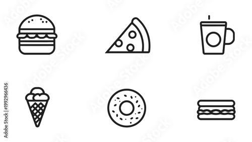 Delicious Culinary Delights: A collection of simple, yet inviting, food illustrations, each representing a delectable treat.