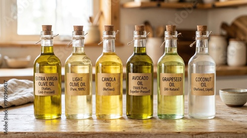 Cooking Oil Comparison Lineup in Transparent Containers