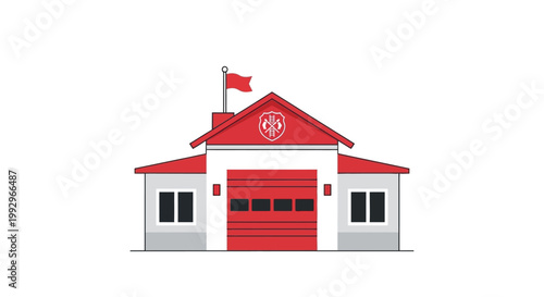 Minimalist vector illustration of a red fire station building