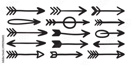 Set of hand drawn ethnic tribal arrows isolated on white background decorative rustic elements vector graphics.
