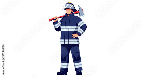 Illustration of firefighter in uniform holding an axe