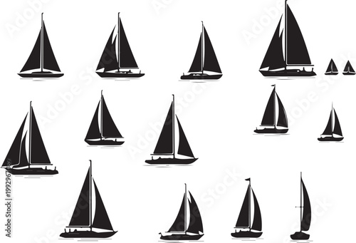 Sailboat icons, black sailboats, vector boats, nautical symbols, 13 sailboat graphics
