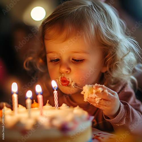 Celebrating a child’s birthday cozy home cake and candles warm atmosphere close-up joyful memories