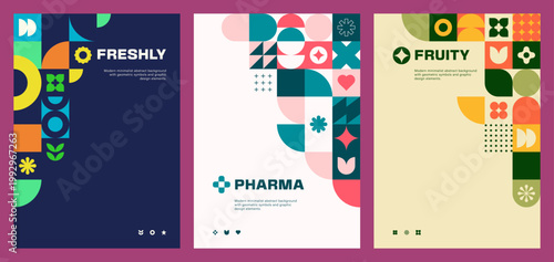 Abstract Geometric Poster Designs for Grocery Store, Pharmacy and Fruit Shop
