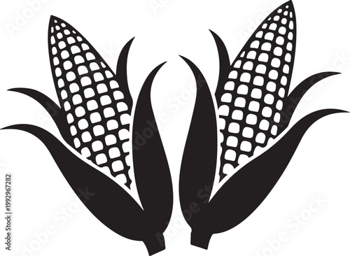 Black corn icons, vector corn illustrations, maize symbols, agricultural graphics