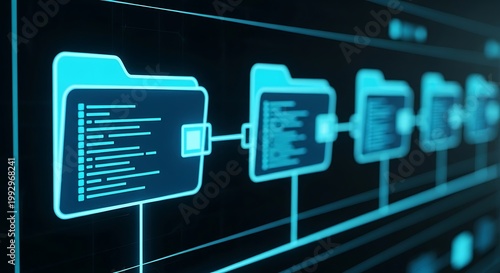 Digital Folder Structure and Data Organization on a Dark Background.