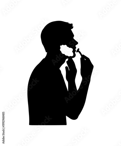 Man shaving with razor and foam silhouette