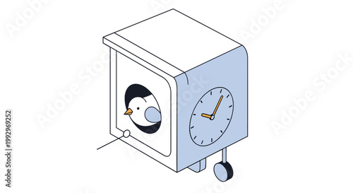 Traditional cuckoo clock with a small bird popping out of the window to announce the time with a swinging pendulum for home decor.