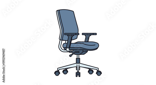 Professional blue ergonomic office chair with adjustable armrests and wheels designed for comfort during long working hours.