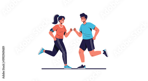 Active couple running together in sports clothes to maintain fitness and a healthy lifestyle in a minimalist outdoor setting.