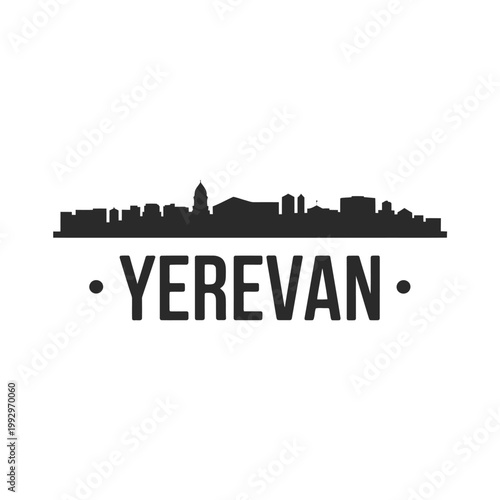 Silhouette of yerevan cityscape with the city name below it