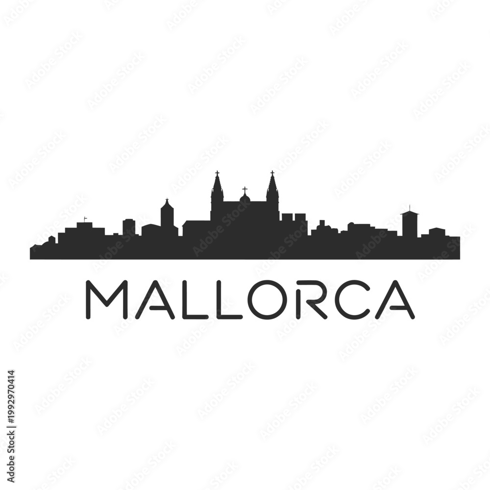 Obraz premium Silhouette of mallorca skyline with prominent cathedral and city text