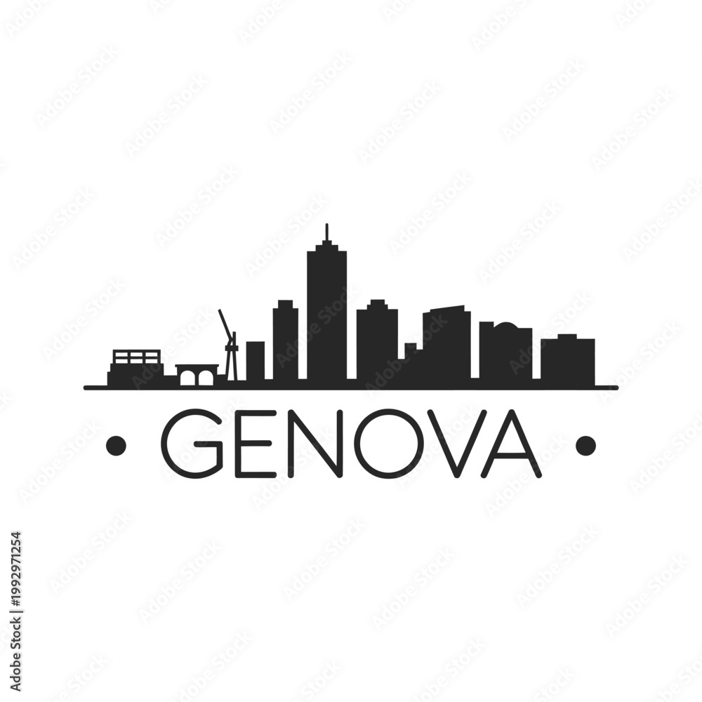 Fototapeta premium Genova skyline illustration with buildings and a harbor crane depicted