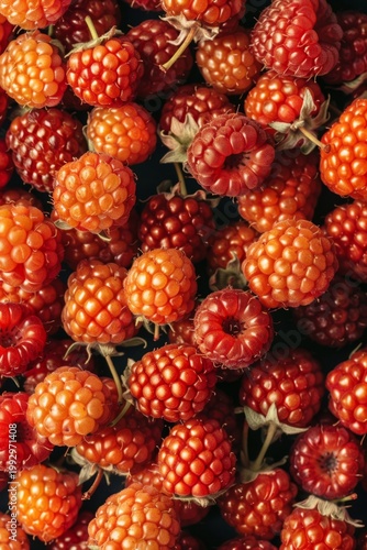 Salmonberry texture background, Rubus spectabilis fruits pattern, many salmonberries mockup, bramble berries