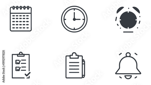 Time Management Icons: A collection of simple, yet elegant outline icons representing various aspects of time management, ready to streamline your design projects
